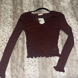 Brand new with tags, maroon mesh button up blouse